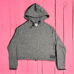 Victorias Secret PINK Cropped Hoodie Gray Bungee Knit Pullover Sweatshirt in XS